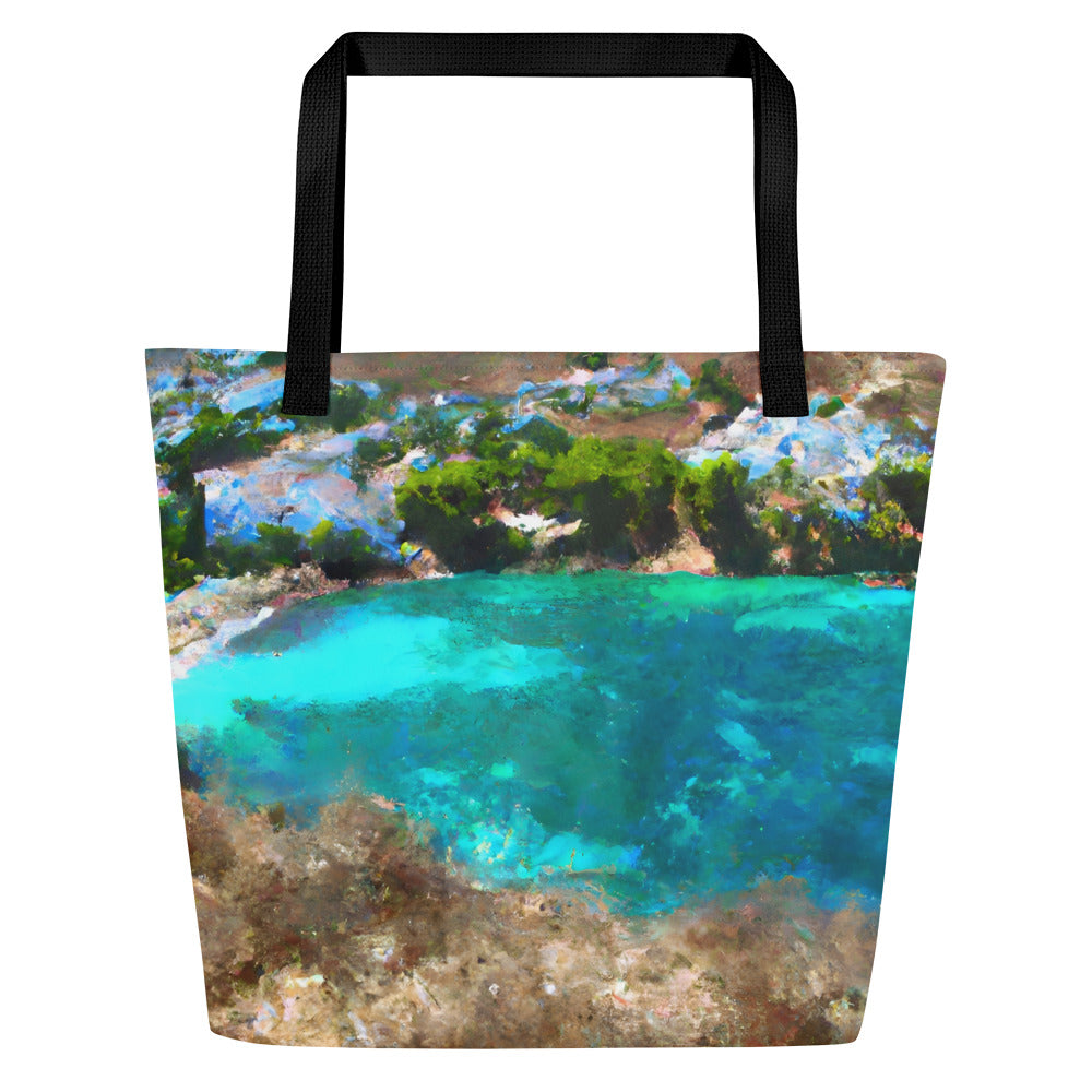 Extra Large Tote Bag With Pocket - Mediterranean Cove