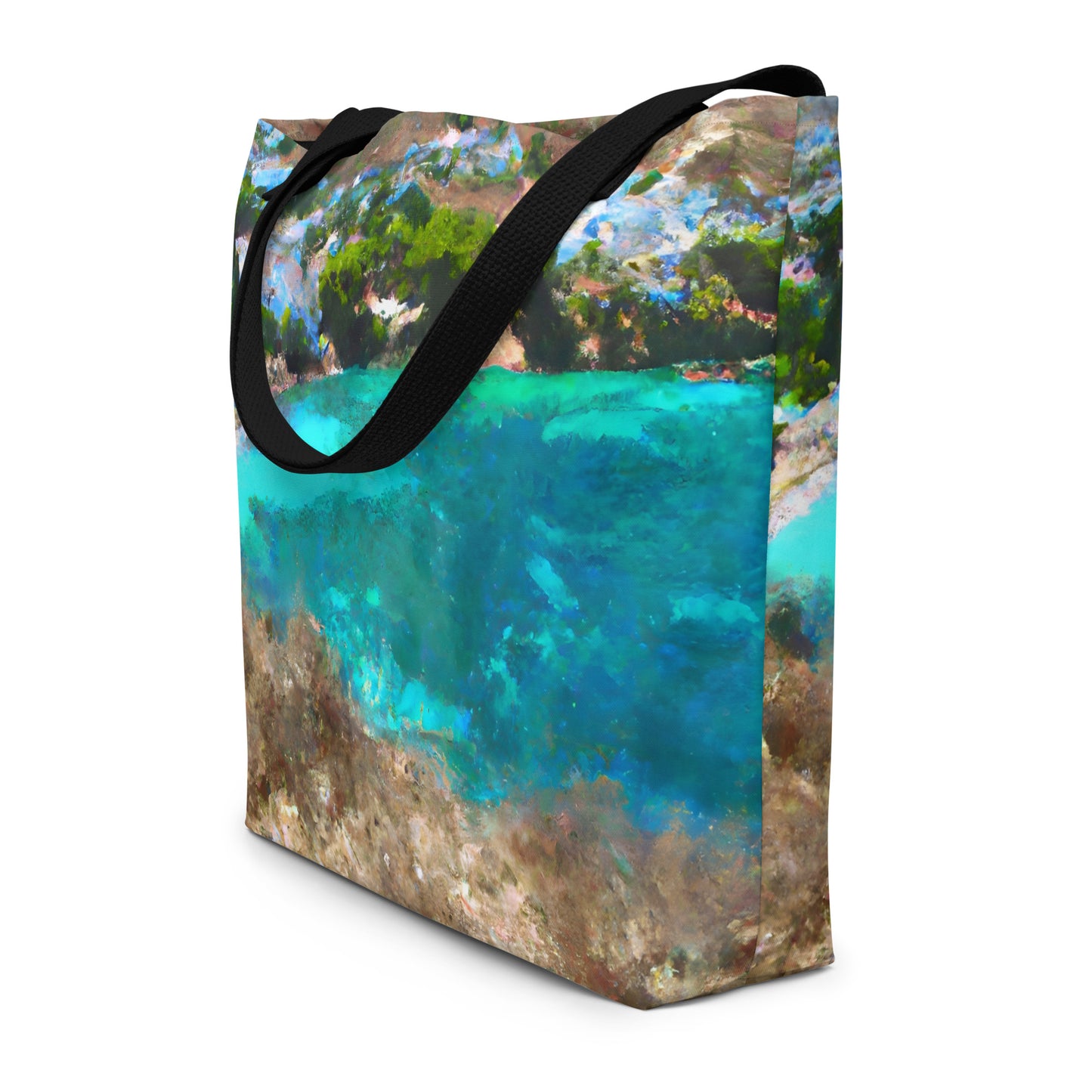 Extra Large Tote Bag With Pocket - Mediterranean Cove