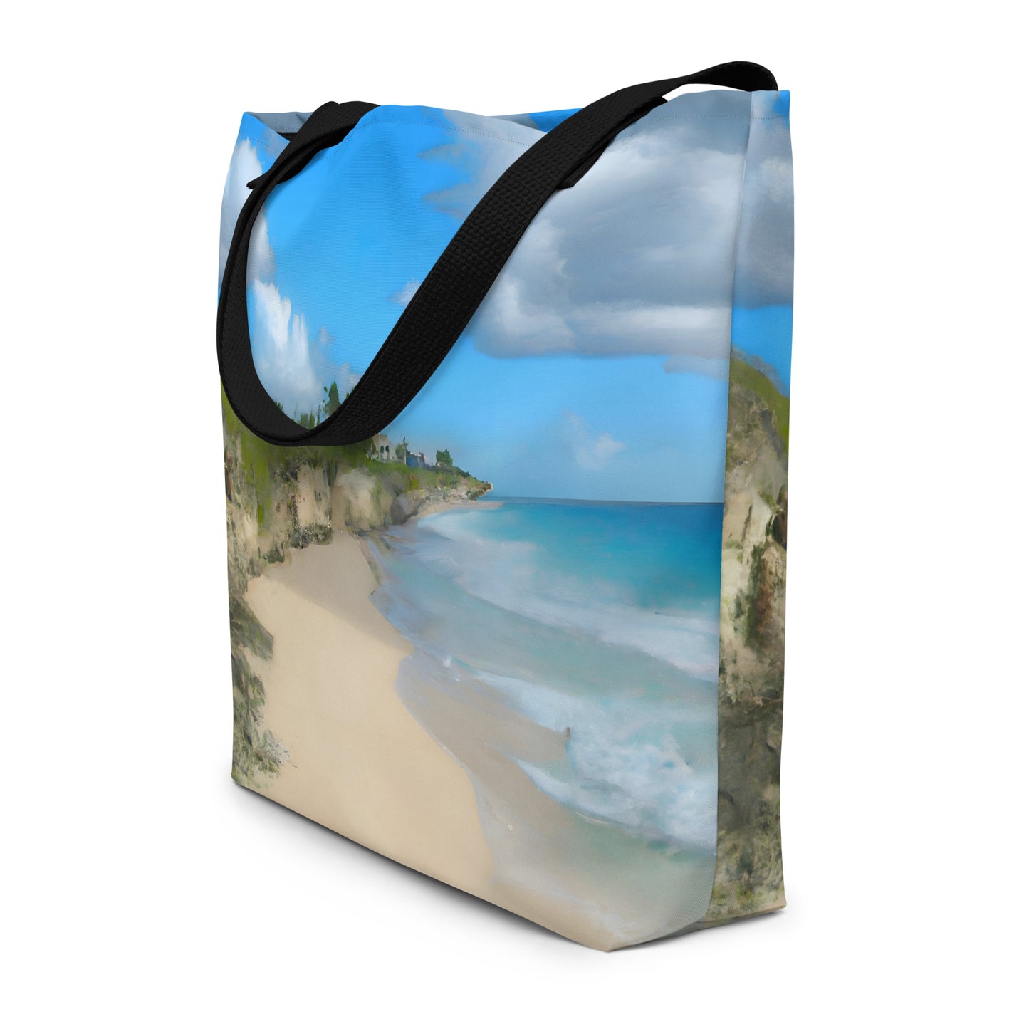 Extra Large Tote Bag With Pocket - Sandy Beach