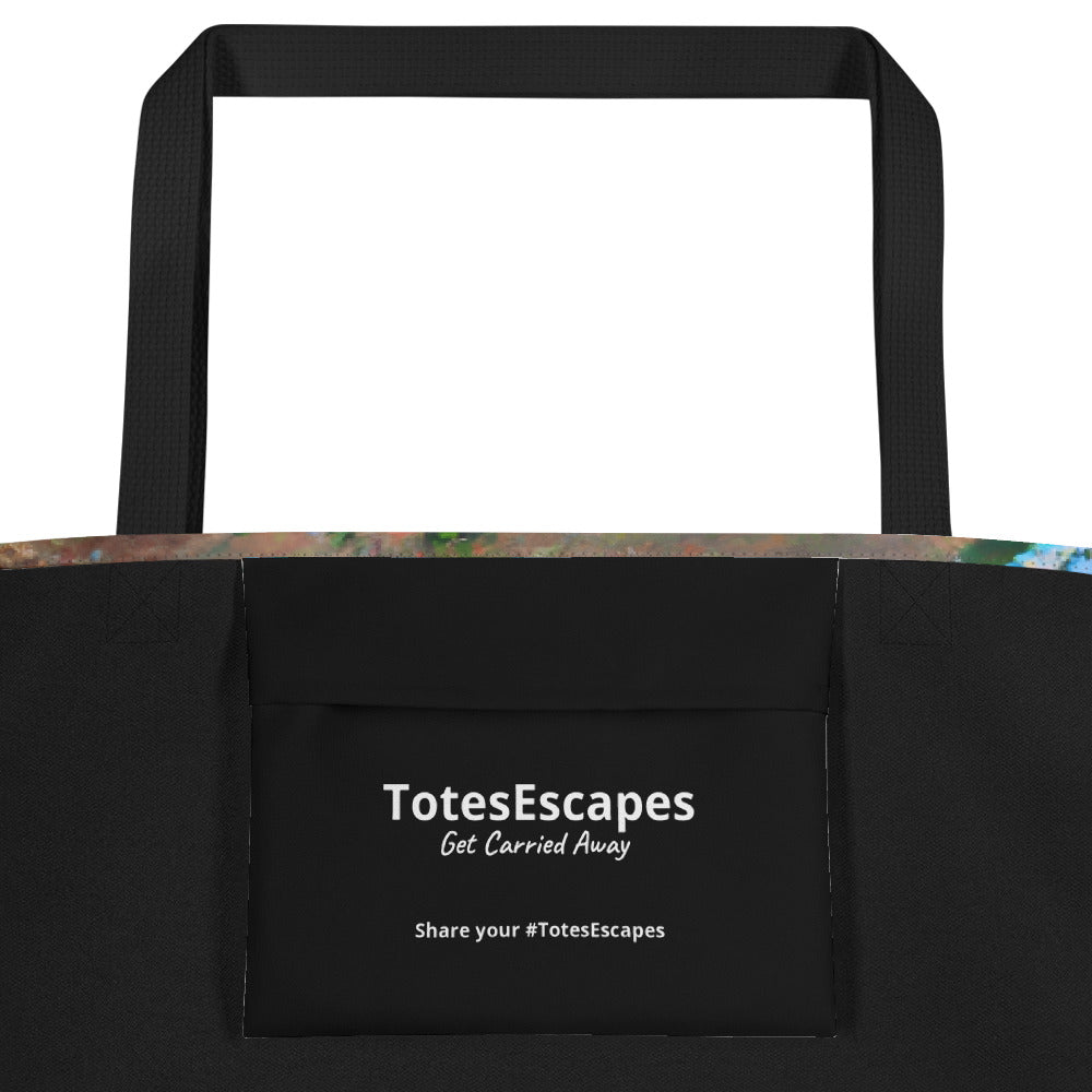 Extra Large Tote Bag With Pocket - Mediterranean Cove