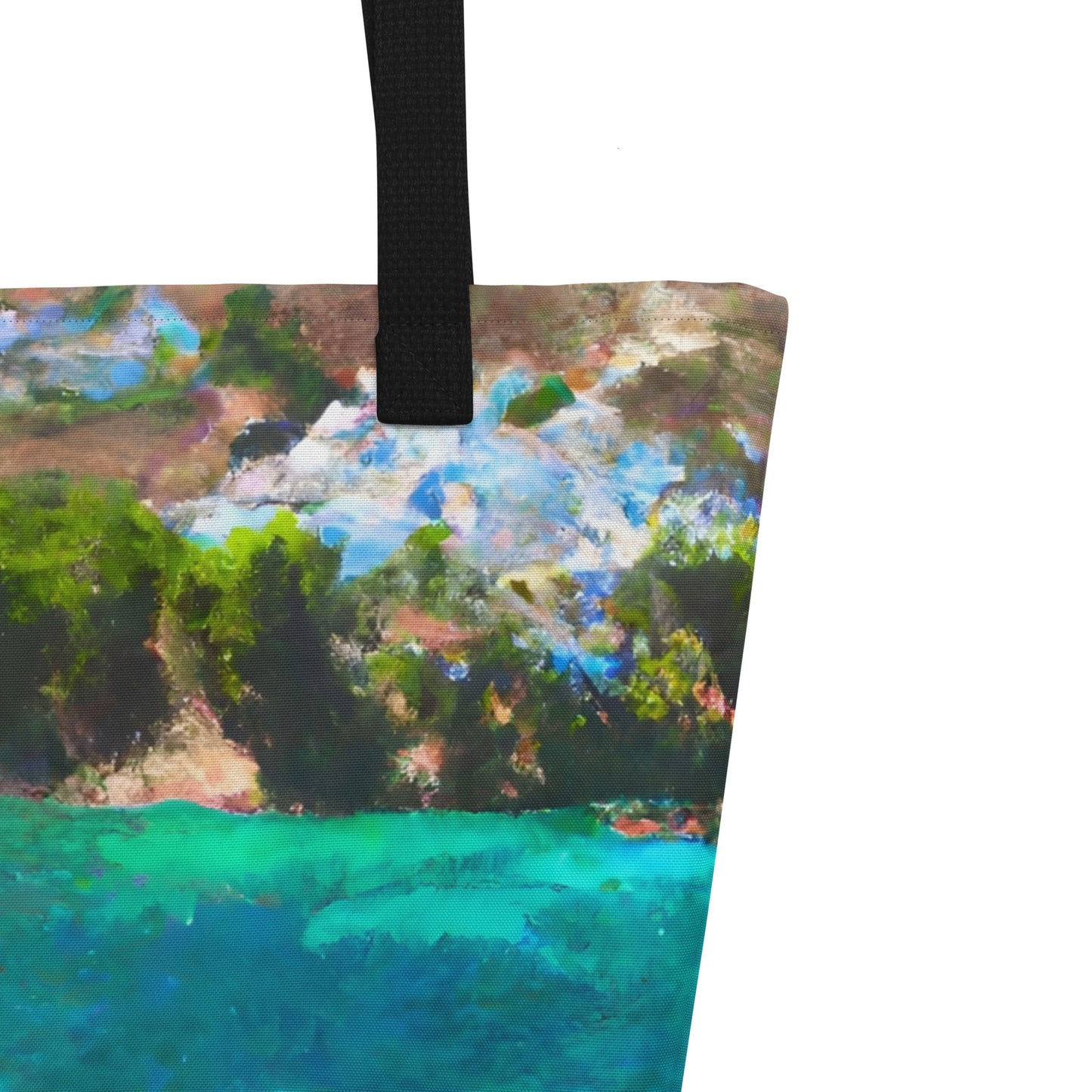 Extra Large Tote Bag With Pocket - Mediterranean Cove