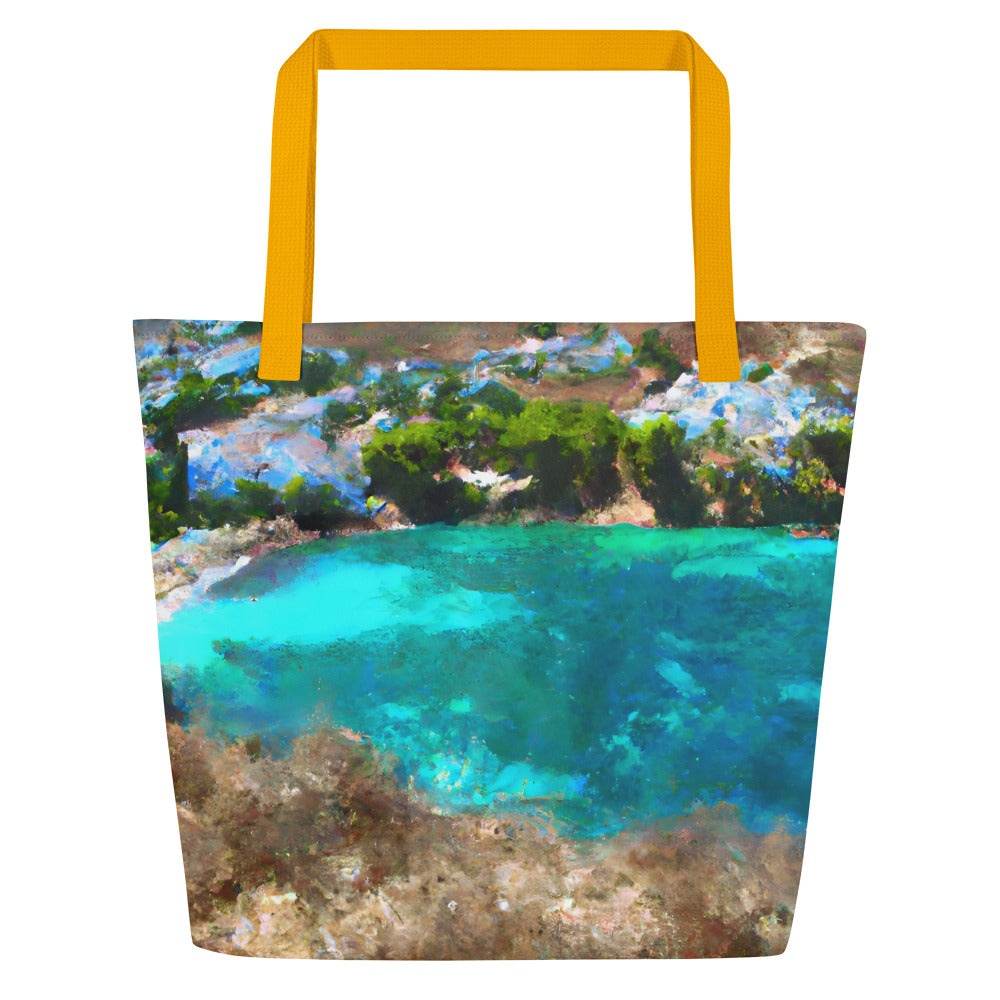 Extra Large Tote Bag With Pocket - Mediterranean Cove