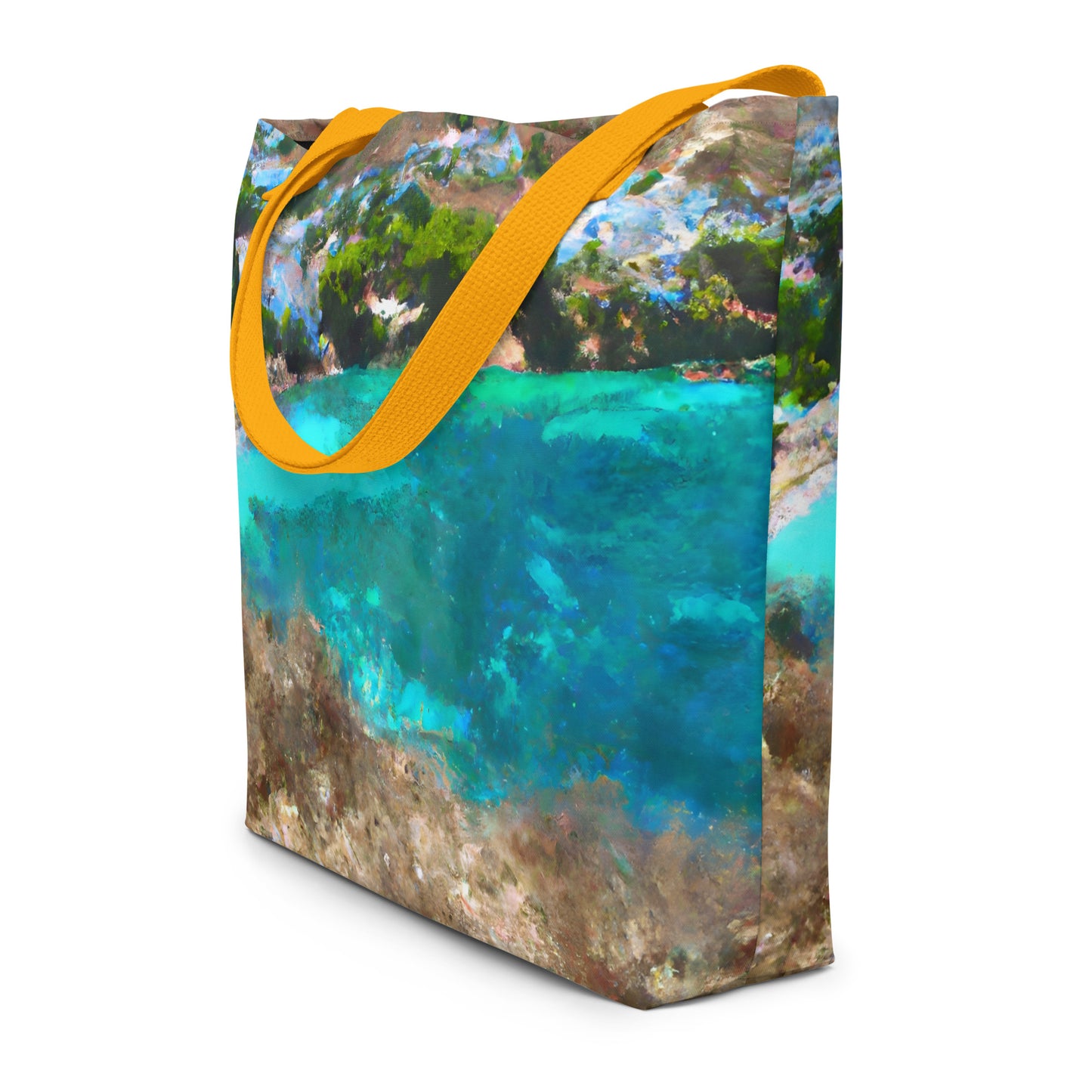 Extra Large Tote Bag With Pocket - Mediterranean Cove