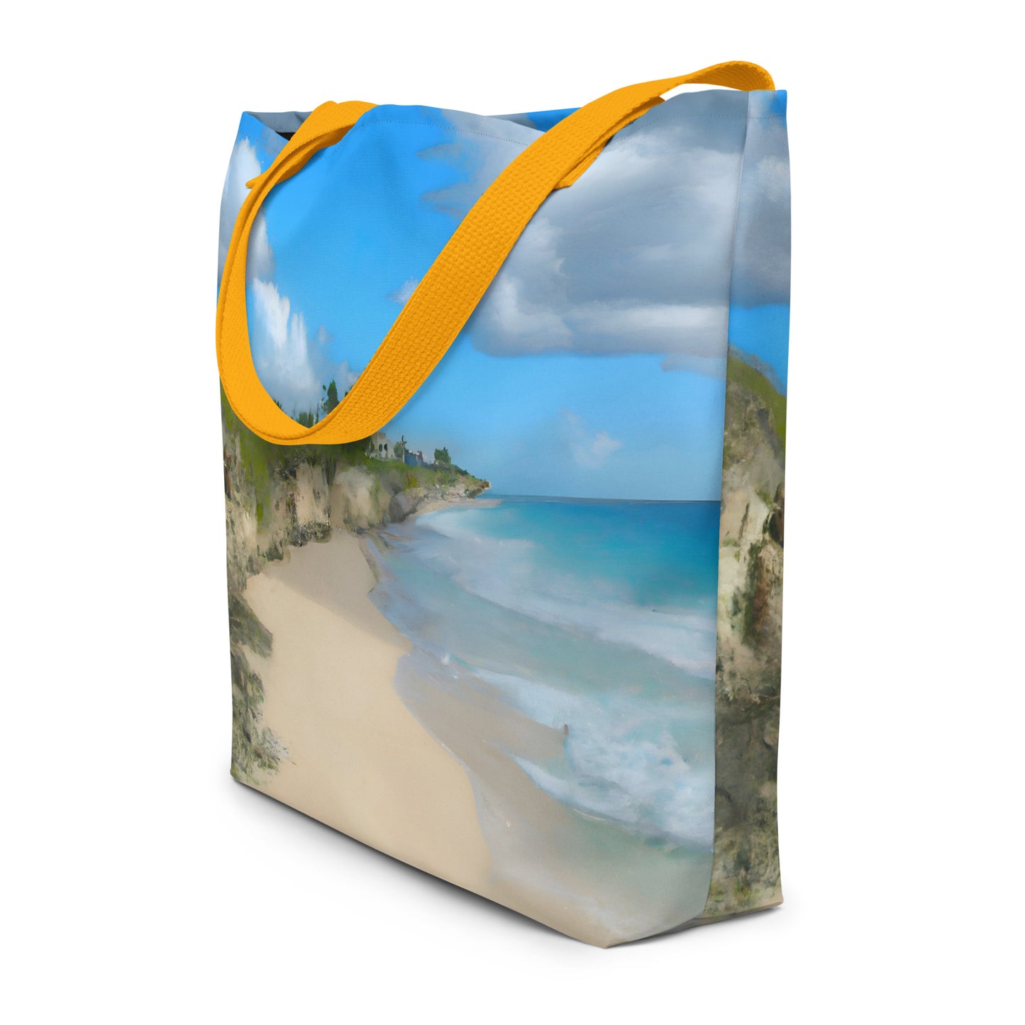 Extra Large Tote Bag With Pocket - Sandy Beach