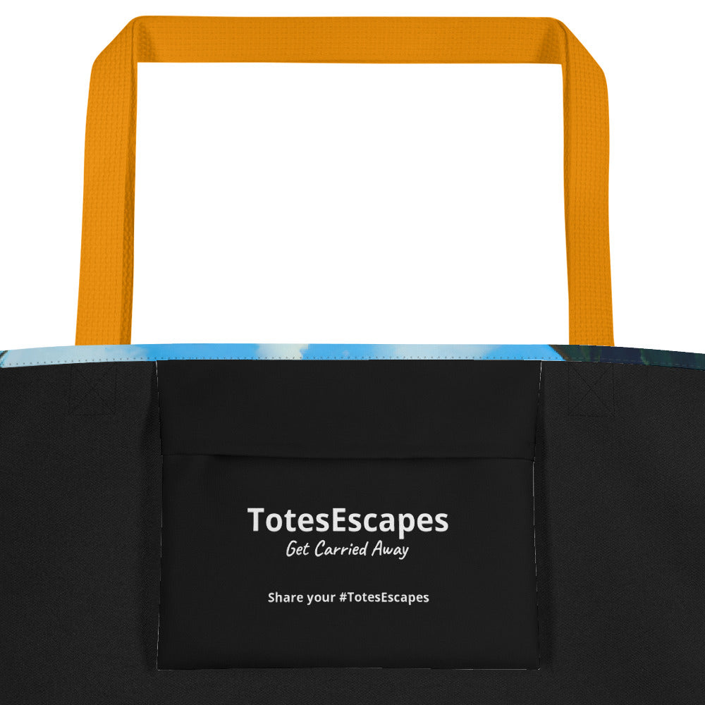 Extra Large Tote Bag With Pocket - Tropical Beach With Palm Trees