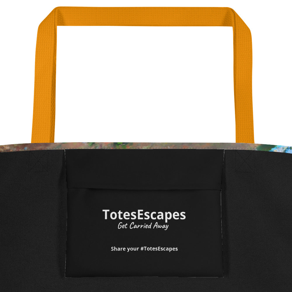 Extra Large Tote Bag With Pocket - Mediterranean Cove