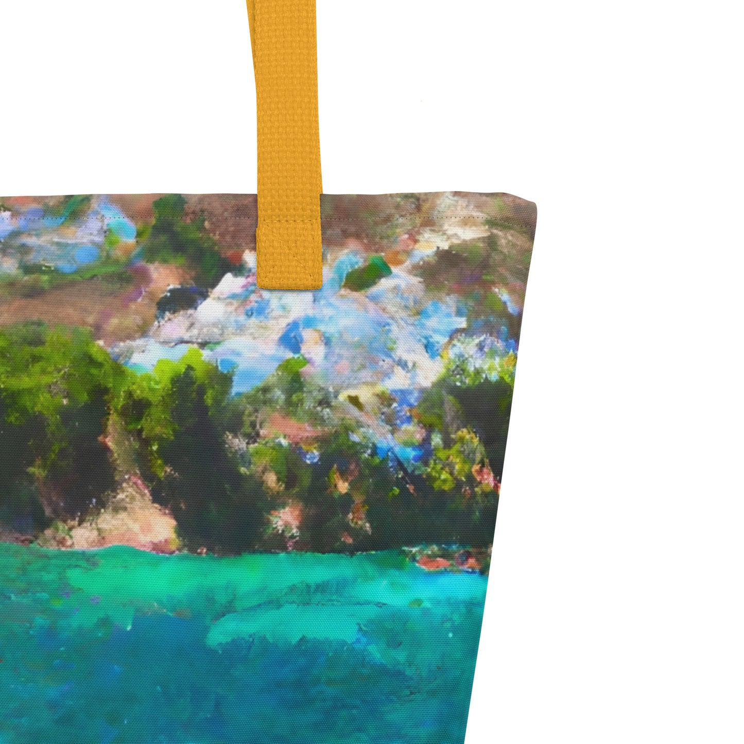 Extra Large Tote Bag With Pocket - Mediterranean Cove