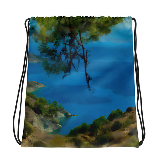 Drawstring Bag - Clifftop Seascape Greece #1