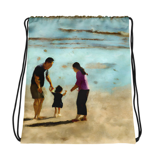 Drawstring Bag - Parents And Child On Beach