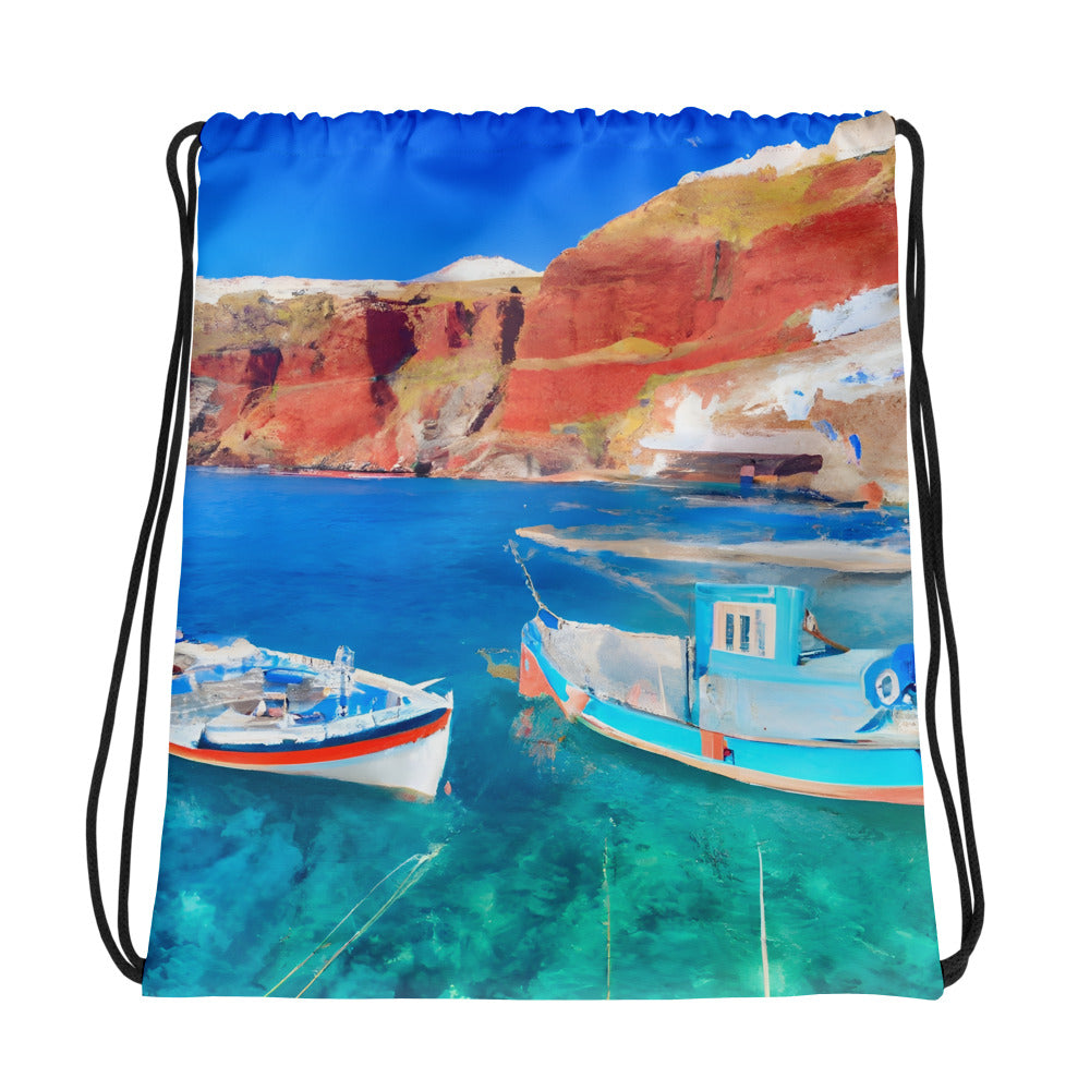 Drawstring Bag - Santorini Boats #1