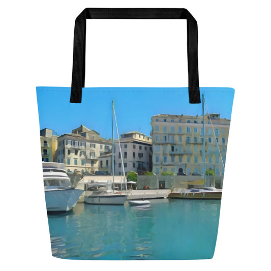 Extra Large Tote Bag With Pocket - Old Town From The Harbour, Corfu, Greece