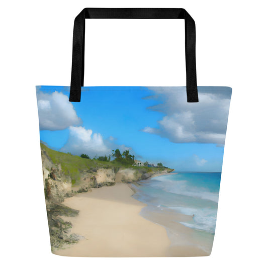 Extra Large Tote Bag With Pocket - Sandy Beach