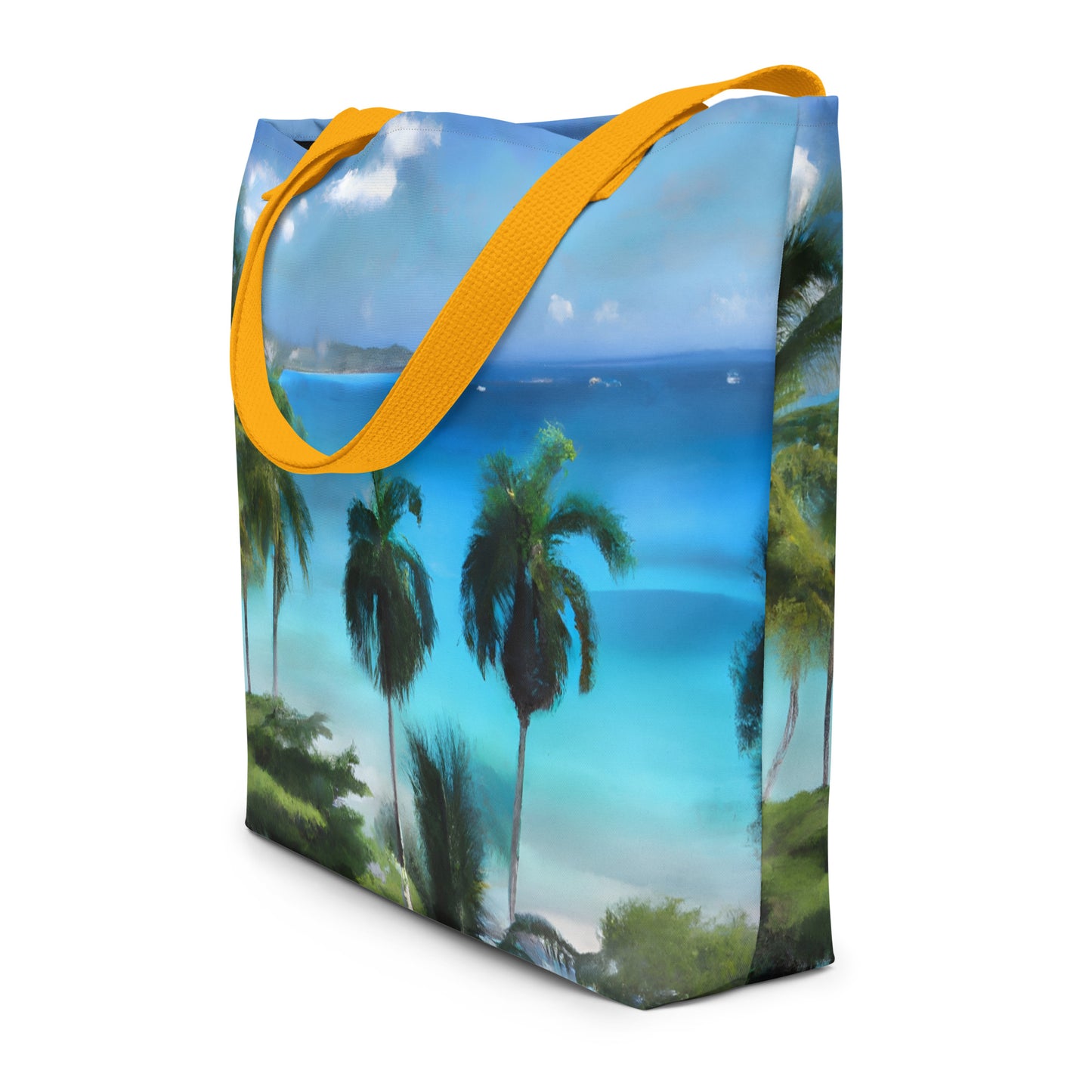 Extra Large Tote Bag With Pocket - Caribbean Beach And Palms