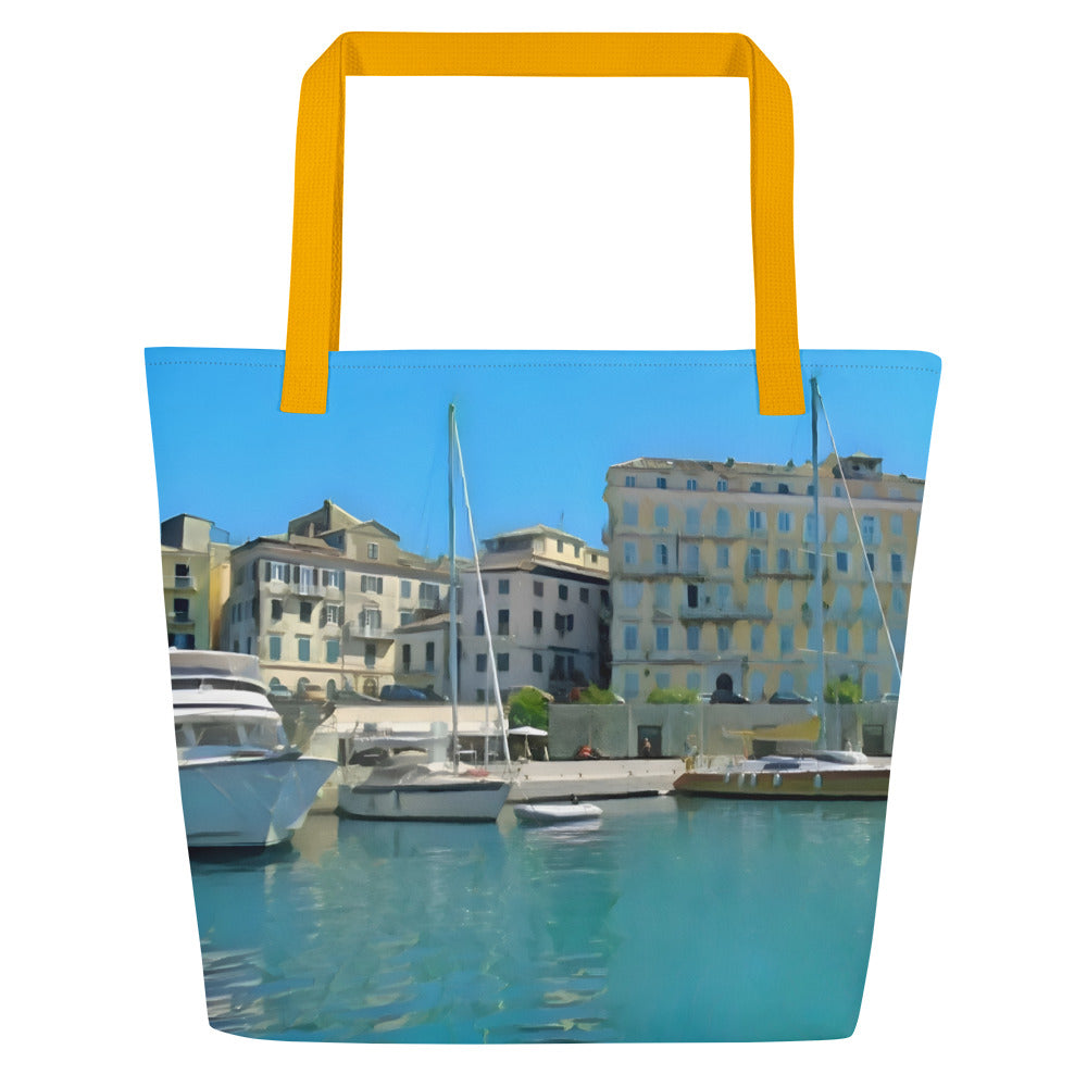 Extra Large Tote Bag With Pocket - Old Town From The Harbour, Corfu, Greece