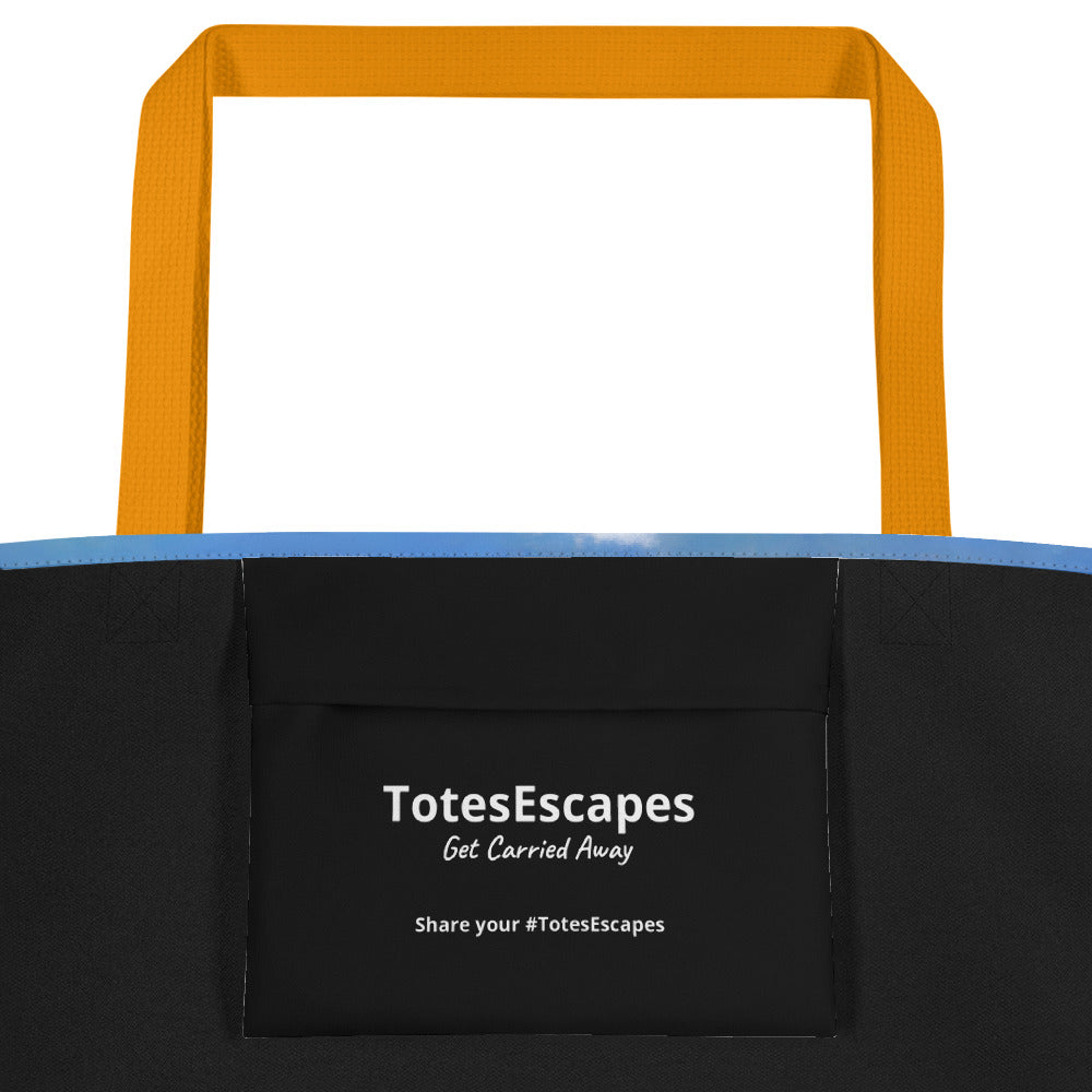 Extra Large Tote Bag With Pocket - Caribbean Beach And Palms