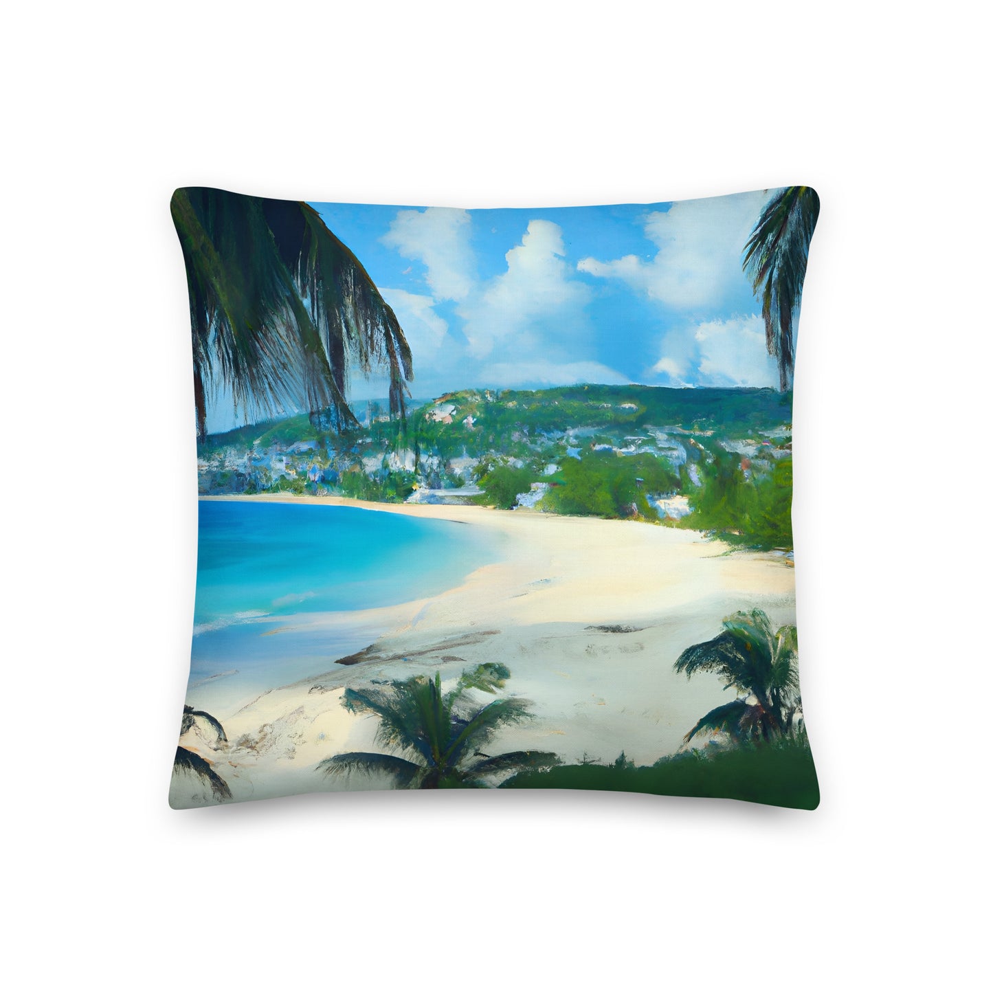 Premium Cushion - Tropical Beach With Palm Trees