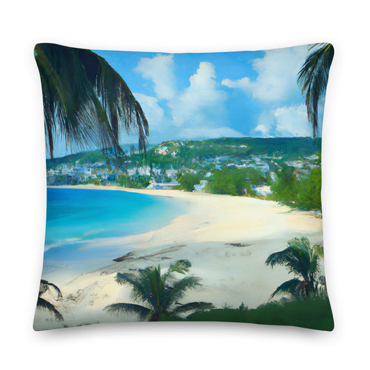 Premium Cushion - Tropical Beach With Palm Trees